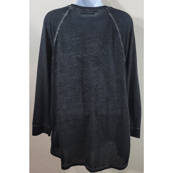 Faded Glory Black Heathered Slub Knit Exposed Stitching Top Large Lightweight - Picture 3 of 4